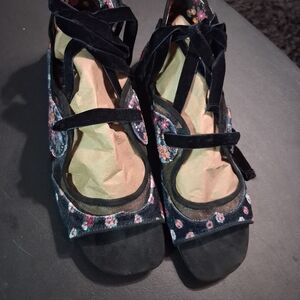 Tabitha Simmons X Coach Black Floral Velvet Tie-Up Ballet Flats